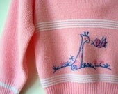 FREE SHIPPING Baby Girl's Sweater with Giraffe and Bird Vintage  9-12 months