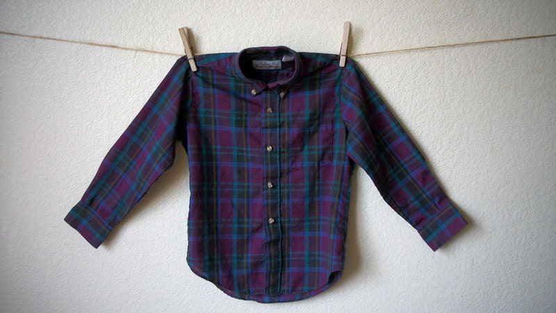 FREE SHIPPING Boy's Plaid Dress Collar Shirt Vintage