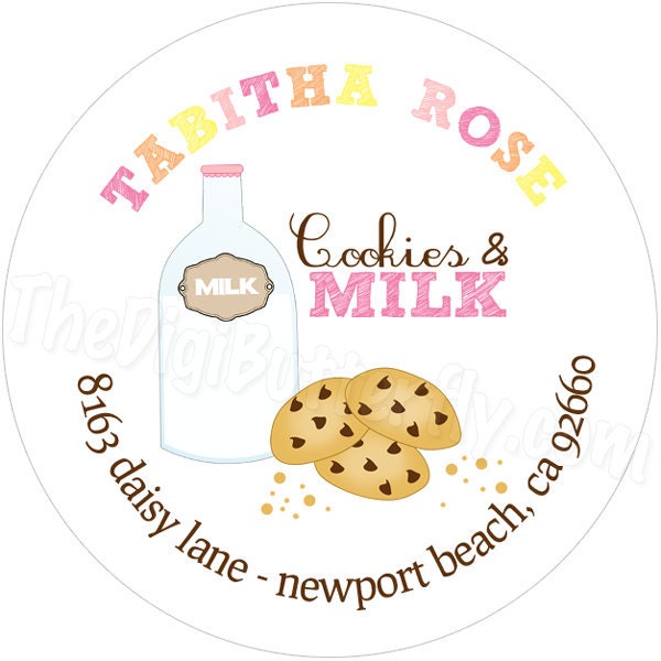 Cookies & Milk Party - Personalized Return Address Labels - DIY Party Printables, Digital Download and Print