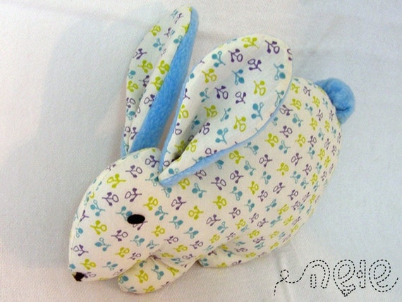 Rabbit - Plush - softy - Turquoise cotton and fleece