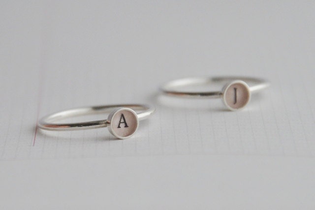 Set of two uppercase initial ring sterling silver