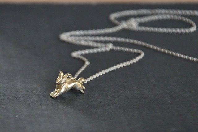 Hare rabbit necklace 18k gold and silver