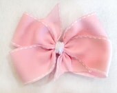 Pink and White Girls Hair Bow for Baby Toddler or Adult Medium Size