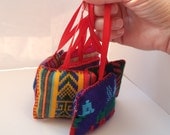 Hanging Ornament  (One) - Mexican Fabric - Christmas Decoration - Stripes - Pink Red Blue Yellow Green - Holiday Decor - Cinco de Mayo