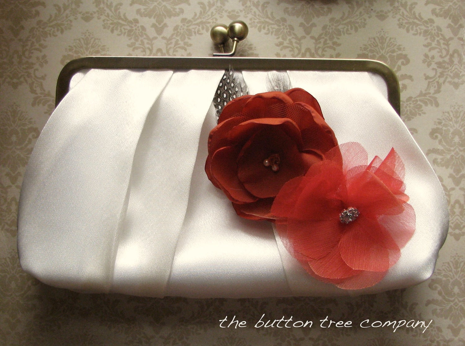 Ivory Wedding Clutch with Orange Flower Adornments- Custom