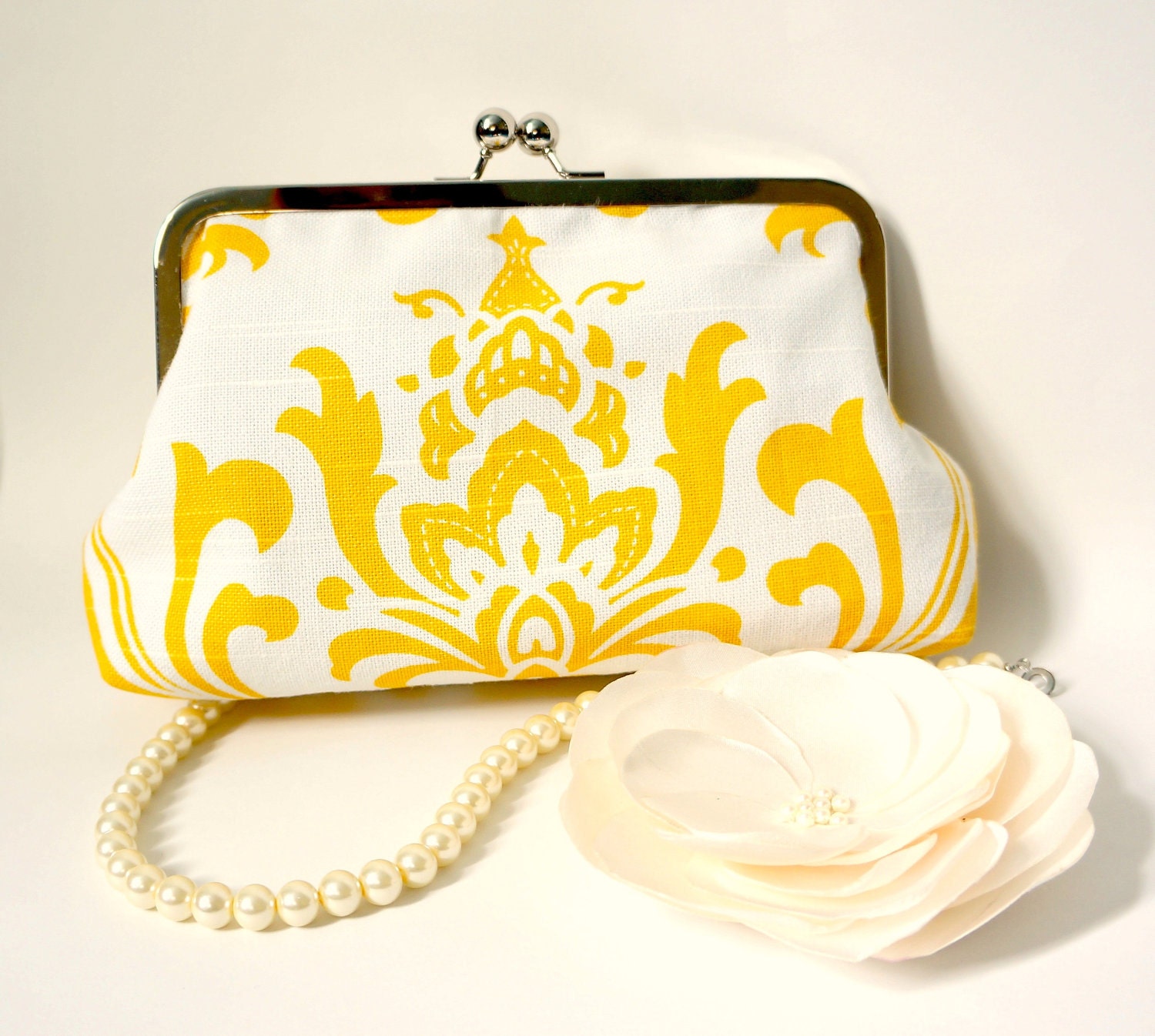 Yellow and White Damask Clutch- Custom