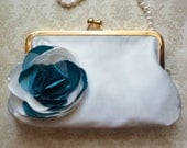 Bridemaid Clutch Purse with Teal Flower Adornment- Custom