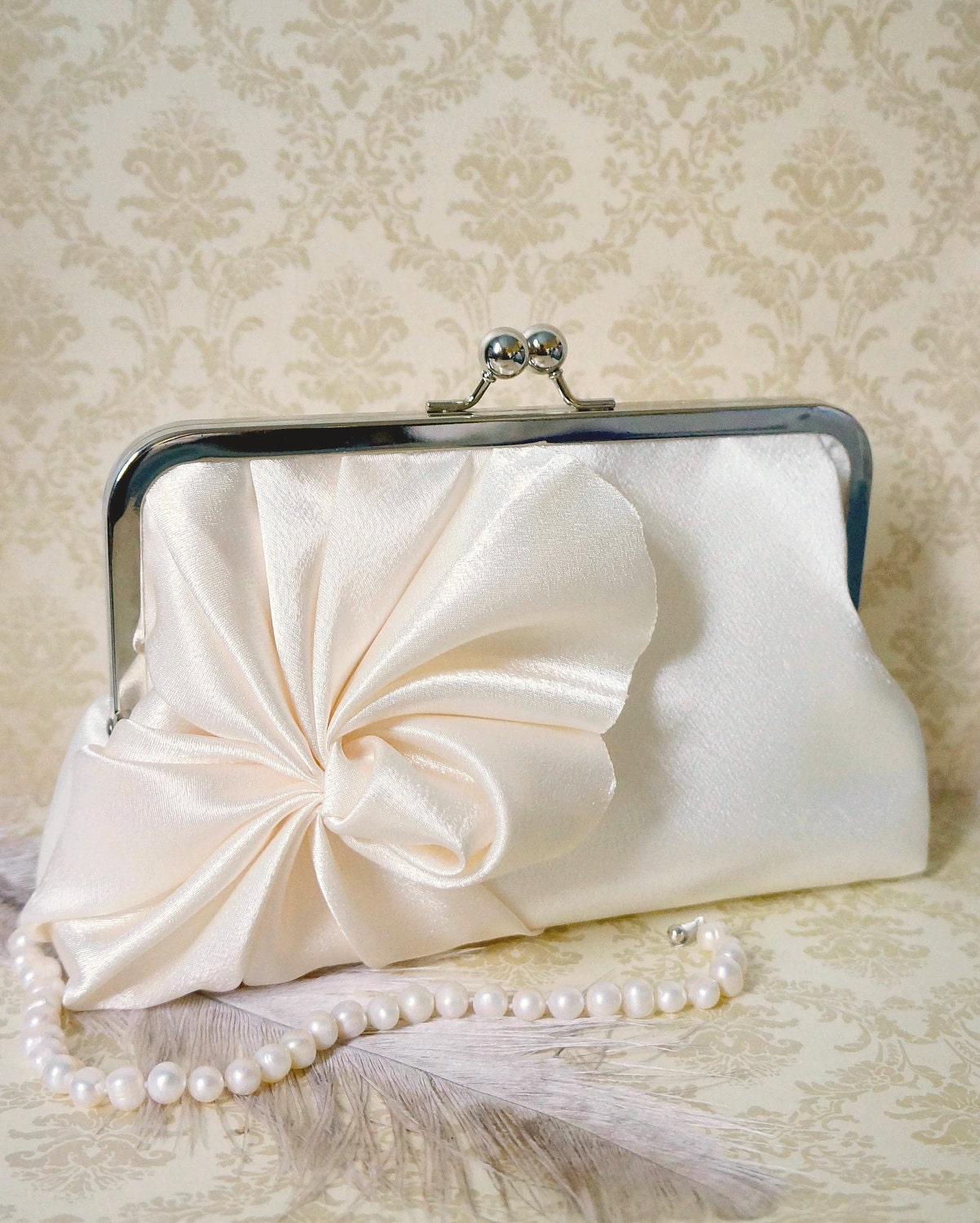 Art Deco Swirls Bridal and Bridesmaid Clutch Purse- Ivory