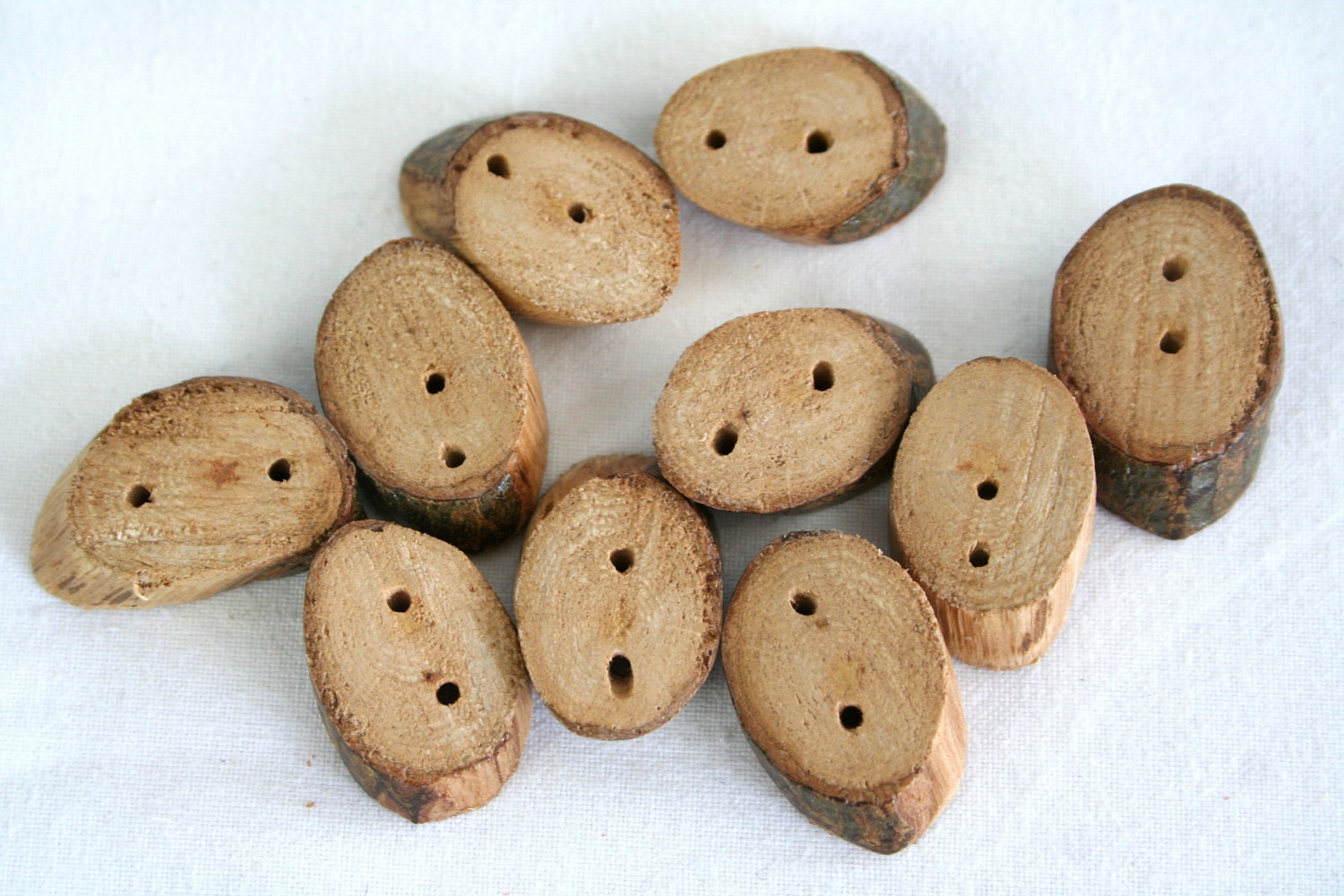 Small buttons, oak wood buttons, set of 10 buttons with 2 holes, asymmetric buttons, around 1" 2.5cm