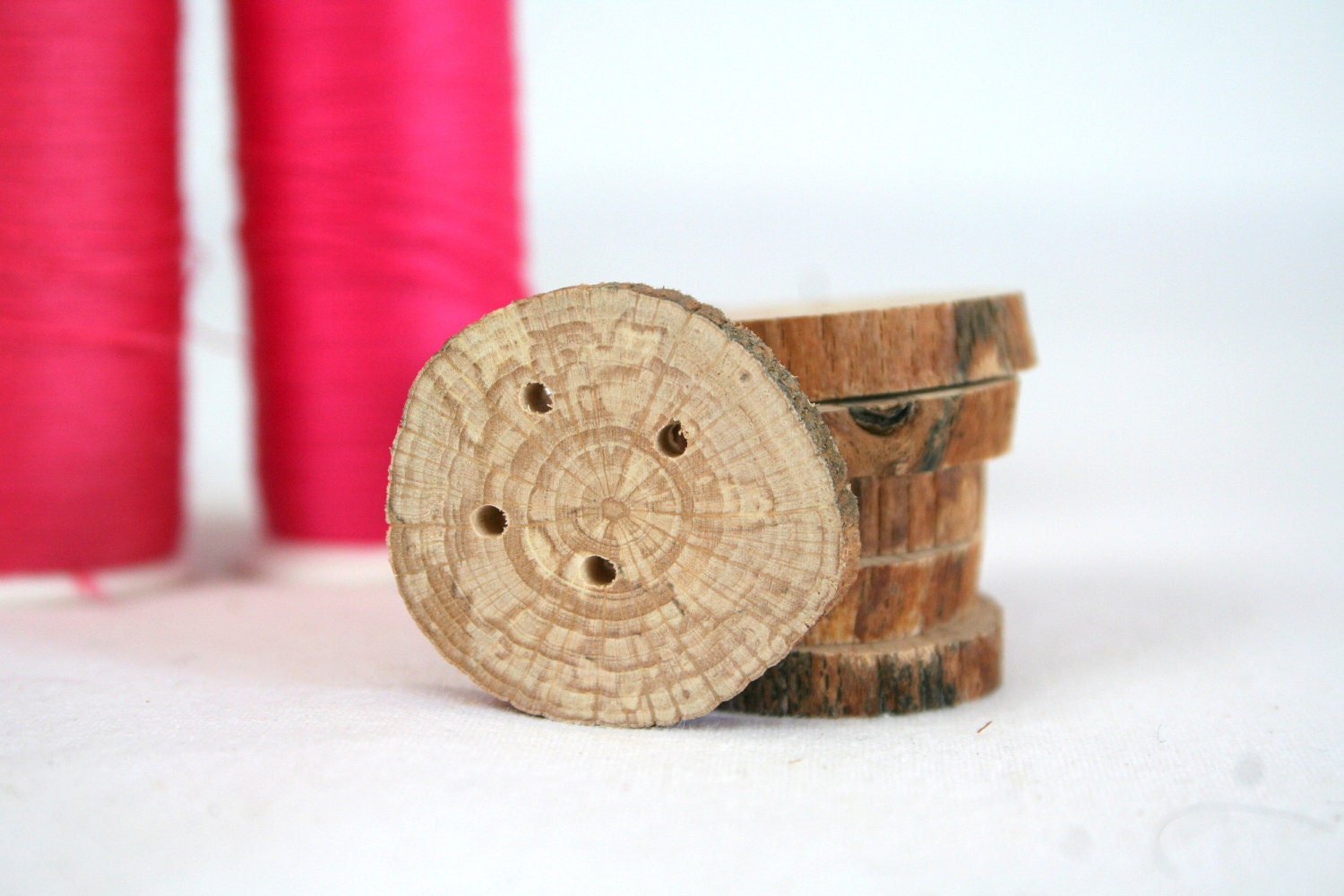 Handmade wood buttons, set of 6 buttons with 4 holes, beech wood, 1" 2.5cm