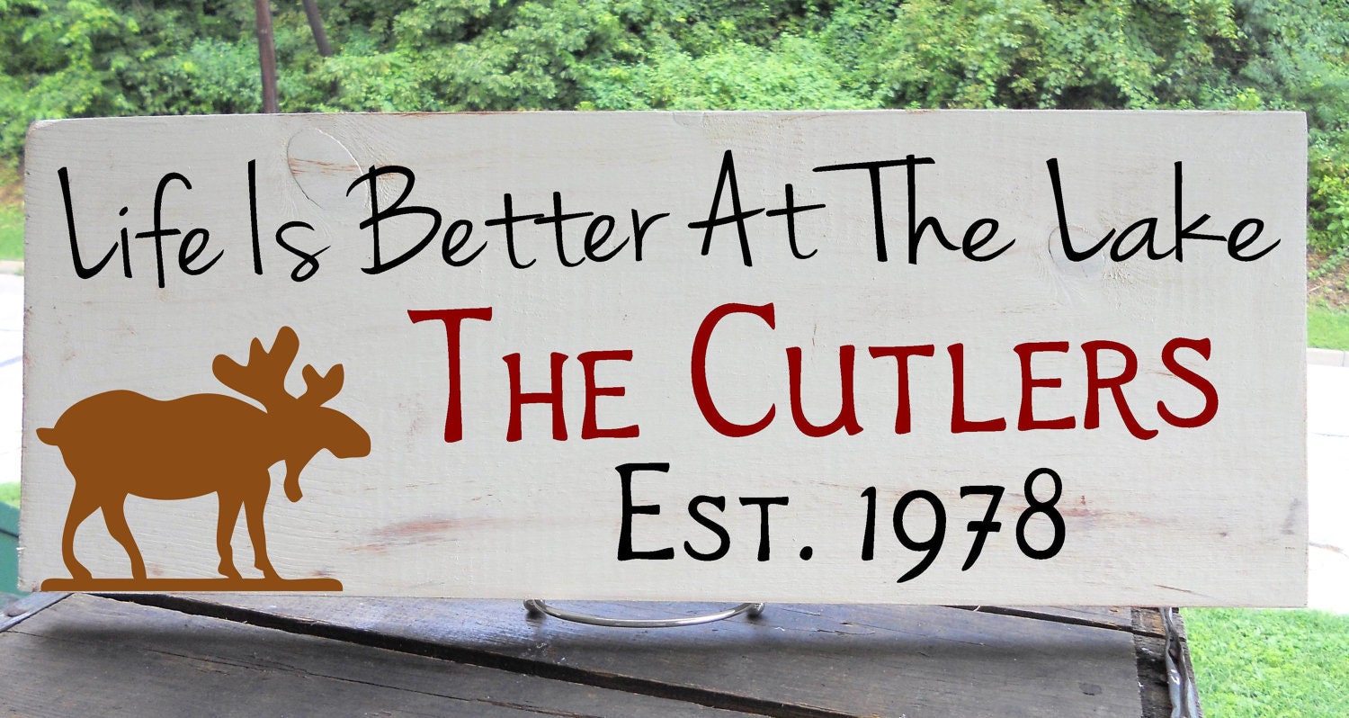 Life Is Better At The Lake Sign With Personalized Family Name and Est date 7.5x19" In your Choice Of Colors