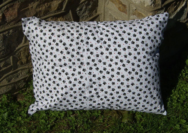 Dog Bed Cover - Standard Pillow, Flannel - Paw Prints, Black