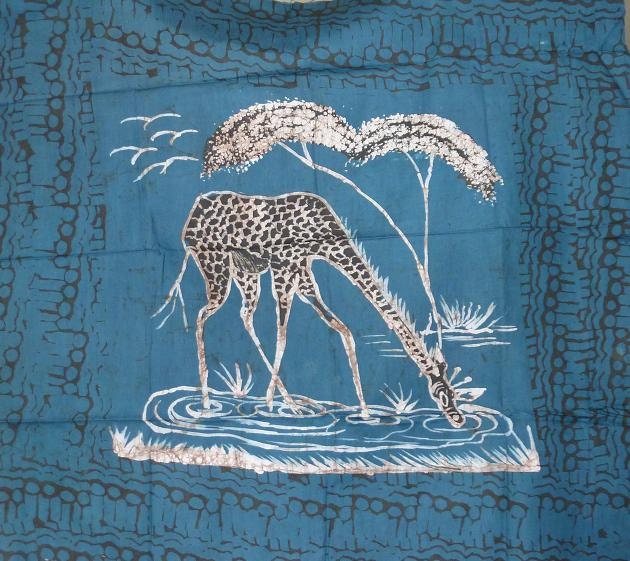 Items similar to Batik Giraffe Fabric Panel - Brown & Teal Blue - 8019