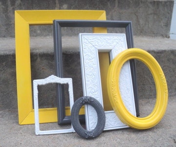 Yellow White and Gray Frame Set Ornate