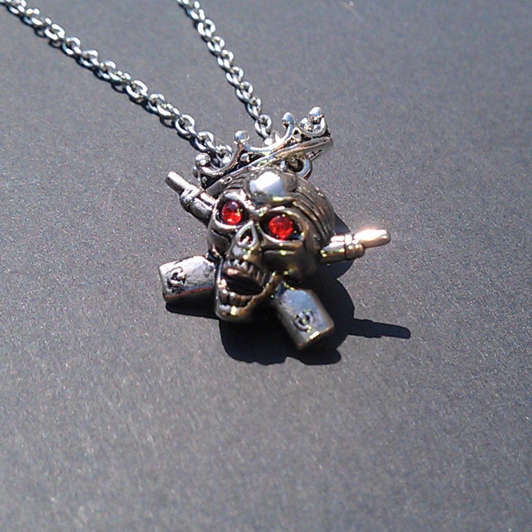 3D Red Eyed Gun Skull Head Necklace FREE SHIPPING