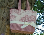 Toile Handbag with Red and Cream Print