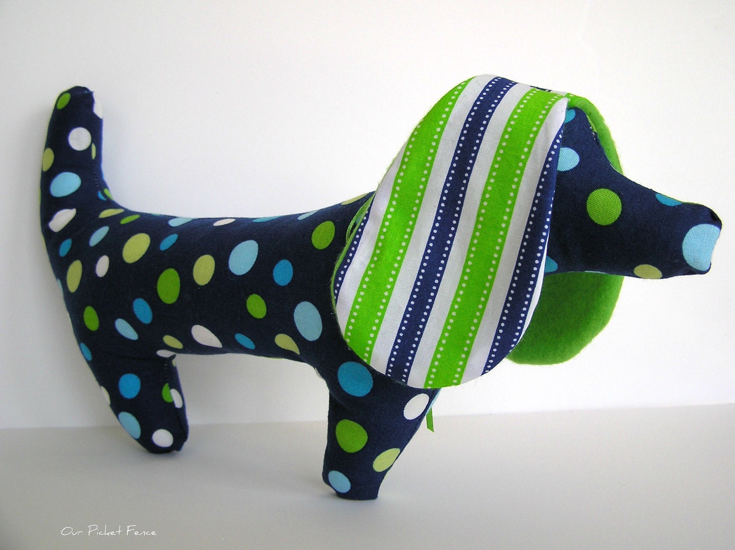 Dachshund Toy Dog with Blue and Green Polka Dots