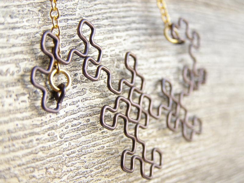 Fractal Necklace - Dragon Curve in Gunmetal
