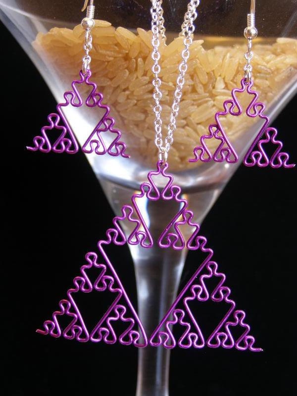 Fractal Earrings - Sierpinski Triangle Jewelry in Amethyst / Purple
