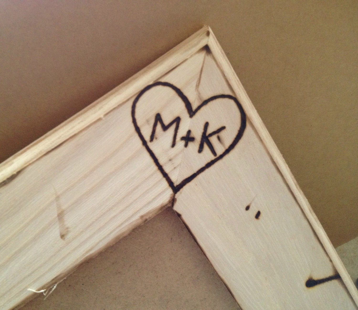 LARGE Personalized Rustic Frame with Heart in Corner with Initials and Name or Date on the Bottom Engagement Wedding Gift Holds a 5x7 Photo