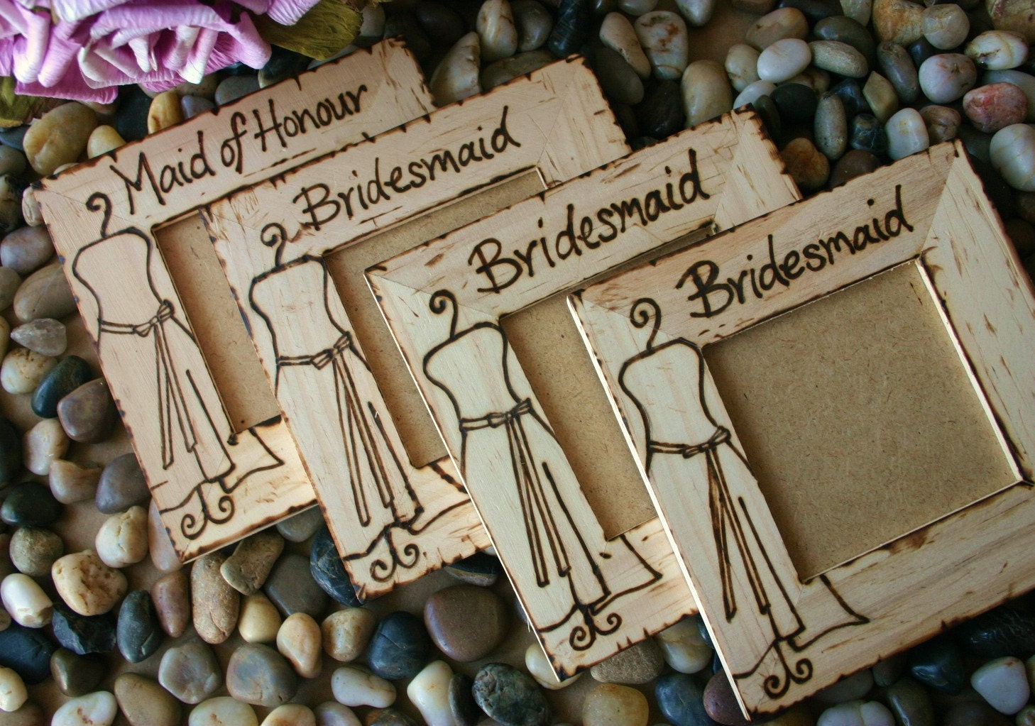 Wood Frames for Bridesmaid Favors Gifts Rustic Chic Wedding Bridal Party Gifts Set of 8 Custom Frames Maid of Honor Picture Frames