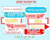 Carnival Circus Inspired Birthday Large Party Signs Printables Step Right Up Collection RED BLUE YELLOW