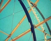 Ferris wheel photograph, abstract, minimalist,  geometric, triangle, metal, aqua, easter egg blue - Spokes,  5x5 fine art photograph print