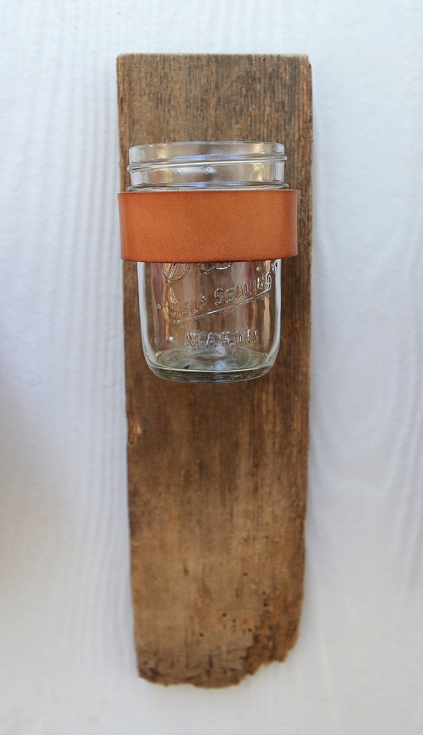Bottoms Up mason jar sconce, rustic reclaimed wood fence picket wall decoration, can be rotated 180 degrees