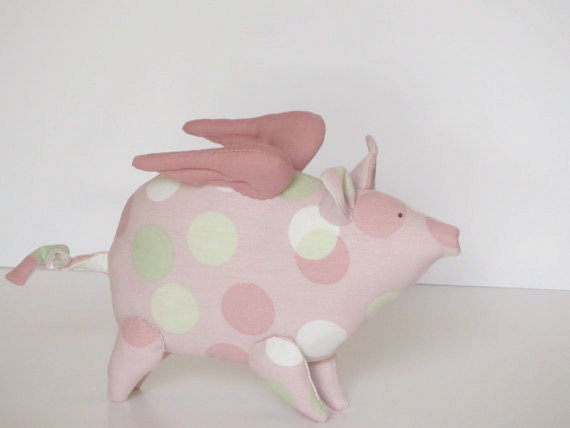 Reserved for Patti - Flying pig - softie,stuffed animal toy,plush in pink polka dot- birthday gift