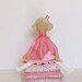 Reserved for Paola- Princess and the Pea -lovely fairy tale fabric doll,blonde in pink dress with a kitty. Handmade cloth doll,stuffed doll