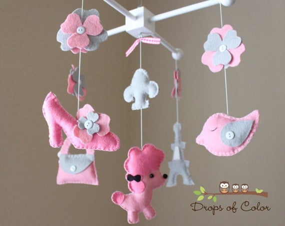 Baby Crib Mobile - Baby Mobile - Nursery Paris Mobile - French Mobile "A night in Paris"(You can pick your colors) Mobile - Crib Mobile