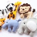 Six Felt Plush Toy Jungle Theme - Safari Ornaments - Lion, Zebra, Elephant, Tiger, Giraffe / Party or Baby Shower Favor - Nursery Decoration
