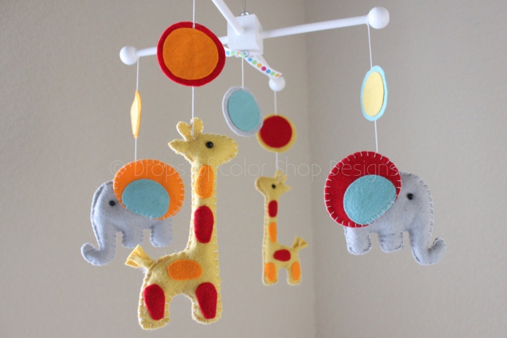Baby Mobile - Baby Crib Mobile - Nursery Elephant Giraffe Mobile - Safari Mobile "Baby Giraffes & Elephants" (You can pick your colors)