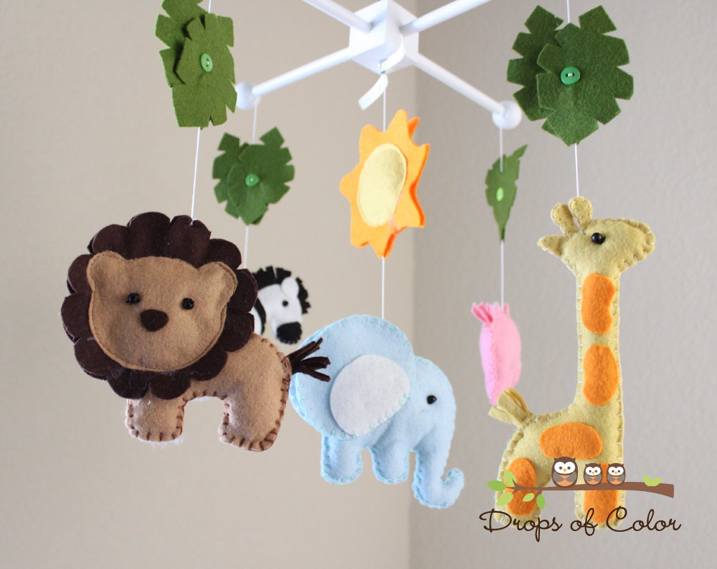 Baby Crib Mobile - Baby Mobile - Nursery Jungle Crib Mobile "Safari Playland" Mobile - Crib Mobile - Elephant, Lion, Giraffe, Zebra, Hippo
