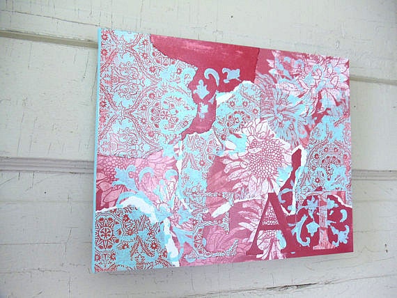 SALE-8x10 Red and Blue EAT Collage-Wall Art-Kitchen-Dining Room