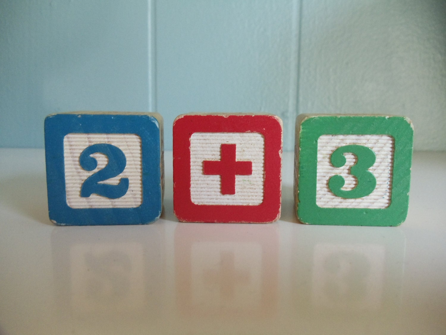 Vintage 1986 Set of Three Wooden Numbers Blocks