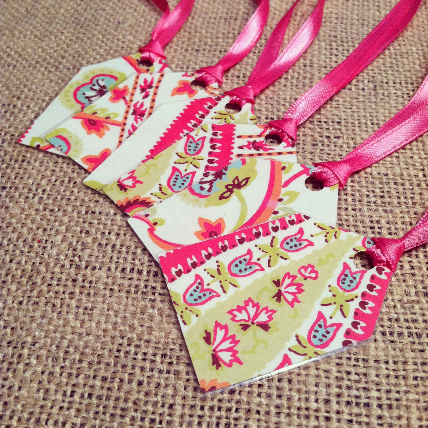 Set of 6 Laminated Pink Paisley Tags/Labels-Organization-Home Decor