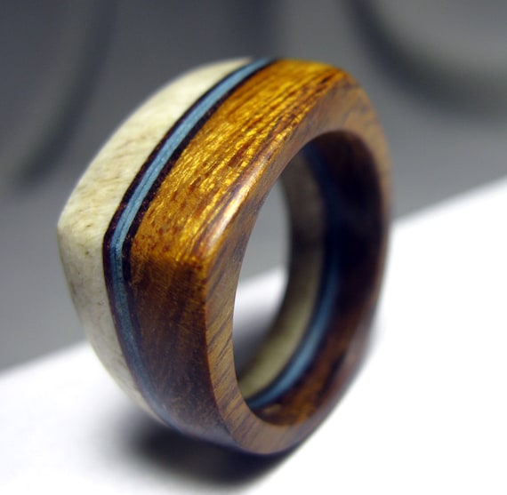 Antler and Wood Ring - Moose Antler and Ironwood Square Top Ring