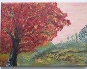 Red Tree canvas, Red tree of life original painting, Fine Art, Still Life, Pink sky, handmade gift, Fantasy world, autumn trees