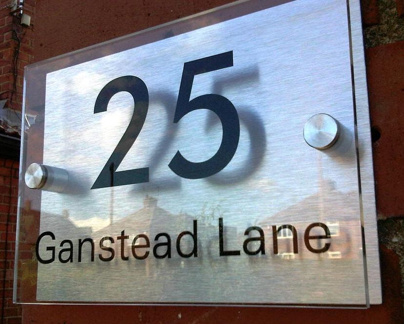 SUPERSIZED, Door number and name plaque, bespoke custom made, modern acrylic and aluminium- approx 12" x 8" (300mm x 200mm)