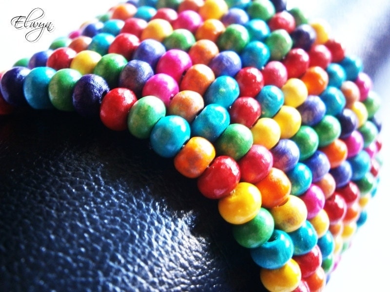 Colorful Bracelet - Wooden, Multi Color Beaded, Memory Wire Bracelet