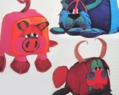 vintage Felt Favourites sewing patterns (PIG, COW & CAT) (70s)