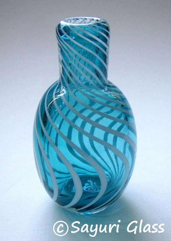 Reserved   Mini Vase - aquamarine & white stripe : DISASTER RELIEF