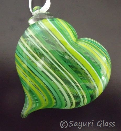 Green Stripe Heart Ornament 2 : DISASTER RELIEF
