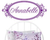 Vinyl Wall Decal Custom Name Sticker in Beautiful Flourish Frame -  Baby Nursery Wall Decal Sticker 42"w x 18"h