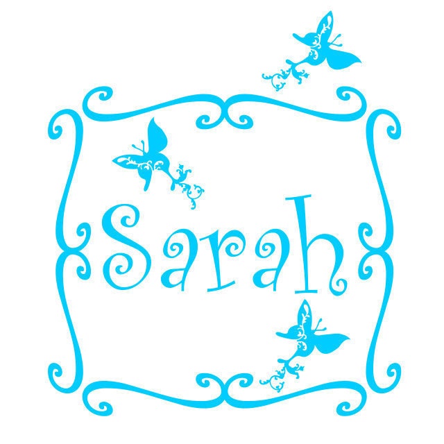 Custom Name Wall Decal in Swirly Wall Sticker Frame with Butterflies Girls Boys Bedroom Nursery Wall Sticker LARGE Wall Sticker  22"