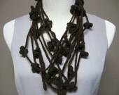 Cashmere Crochet Chain Flower Necklace - Chocolate Brown - In Cashmere & Merino Blend
