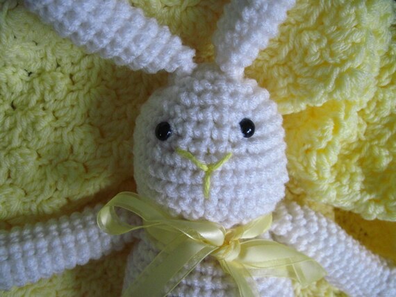 Baby Crochet Blanket with Bunny Set Yellow and by CrochetCluster