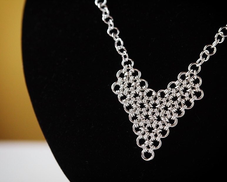 Heart sterling silver necklace chainmaille - sterling silver necklace pendant