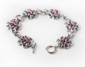 Chainmaille bracelet flower pink and silver posy chainmail for women
